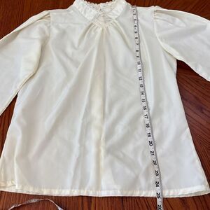 VTG 80s Lady Holiday Ivory Lace High Neck Blouse Bishop Sleeve Secretary Sz Med.